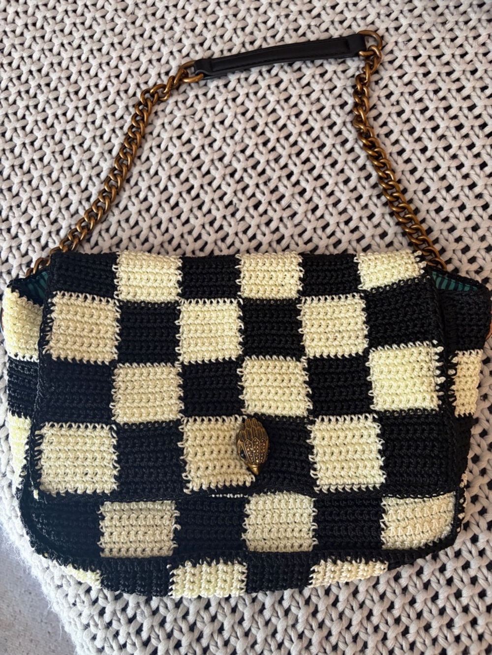 Kurt Geiger Check Crochet Shoulder Bag with Chain Strap